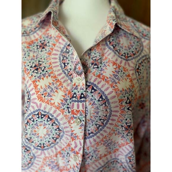 Chico's Size 2 (Size 12) Button-Up Blouse w/‎ 3/4 Sleeves Mandala Pattern - Picture 2 of 4